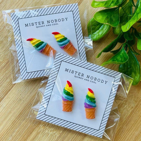 Rainbow Ice Cream Cone Stud Earrings