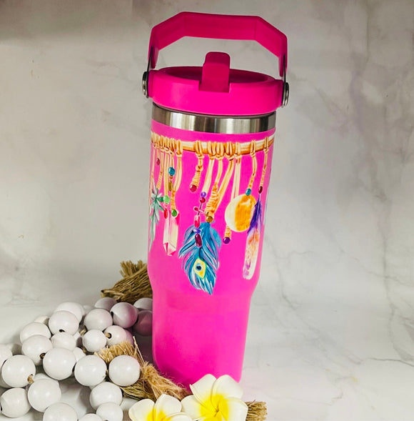 Insulated Waterbottle- 900ml “Hot Pink / Feathers & Crystals”