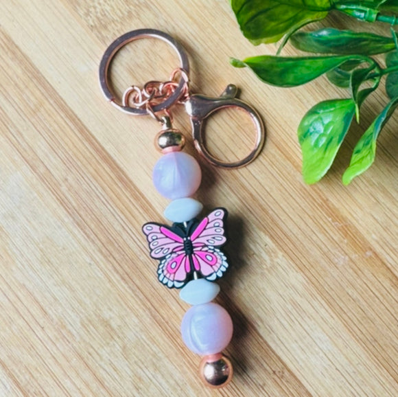 Key Chain - Pink & Rose Gold Butterfly