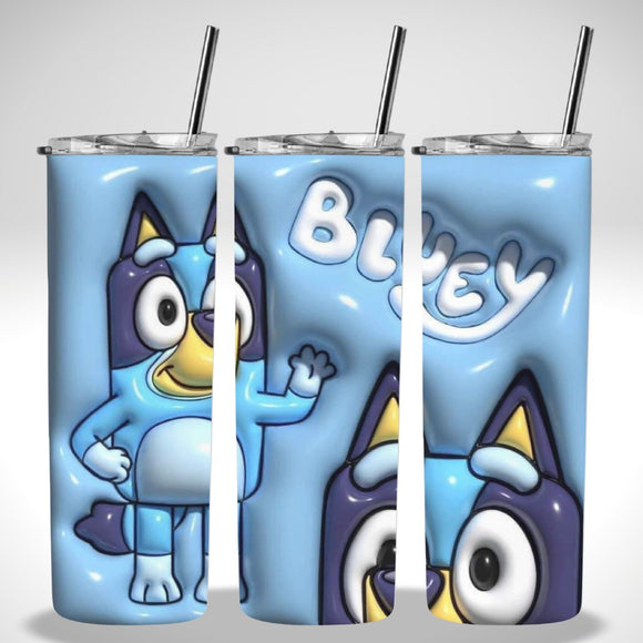 Skinny Insulated Tumbler- 600ml “Puffy Blue Dog”