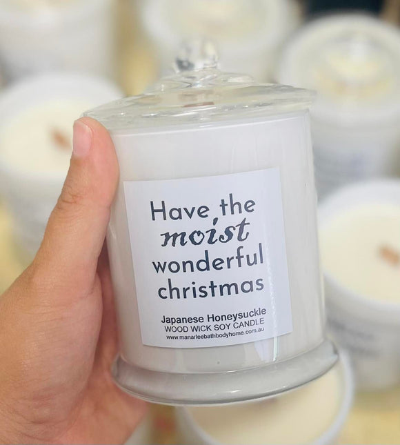 Cuss Collection Wood Wick Soy Candle- “have the moist wonderful christmas”