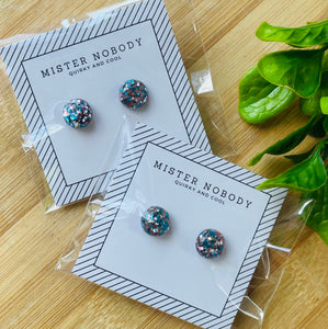 Blue & Silver Glitter Stud Earrings