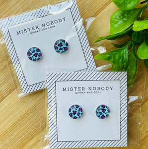 Purple & Blue Cow Print Stud Earrings