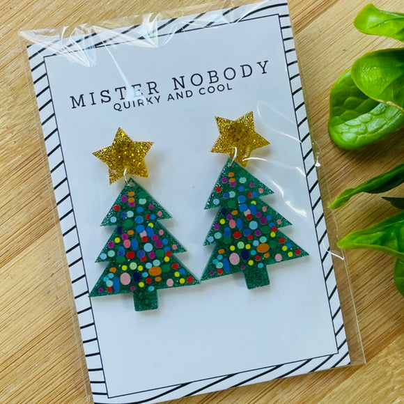 Christmas Tree Large Dangle Earrings