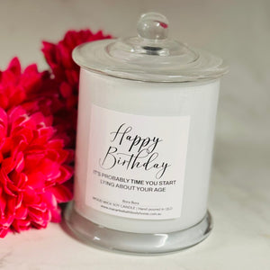 Cuss Collection Wood Wick Soy Candle- “Happy Birthday”