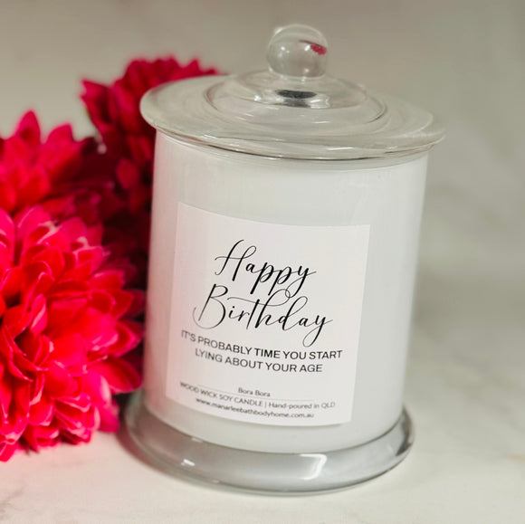 Cuss Collection Wood Wick Soy Candle- “Happy Birthday”
