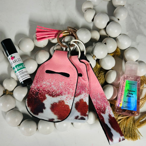 “The Queen” Key Ring Set- Pink Glitz & Cow Print