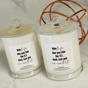 Cuss Collection Wood Wick Soy Candle- “Ride the D… ”