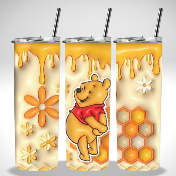 Skinny Insulated Tumbler- 600ml “Puffy Honey P Bear”