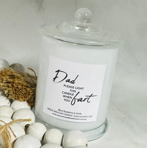 Cuss Collection Wood Wick Soy Candle- “Dad, light this candle when you fart”