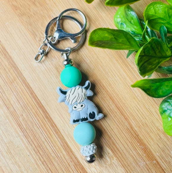 Key Chain - Teal Highland Cow