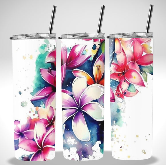 Skinny Insulated Tumbler- 600ml “Frangipani Garden”