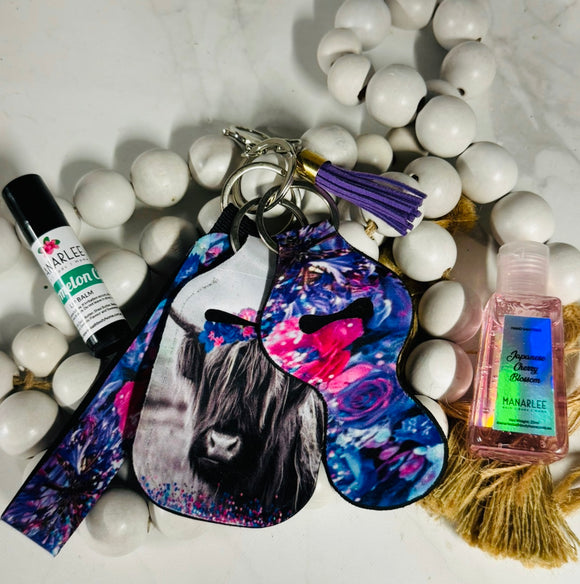 “The Queen” Key Ring Set- Purple & Pink Highland Cow