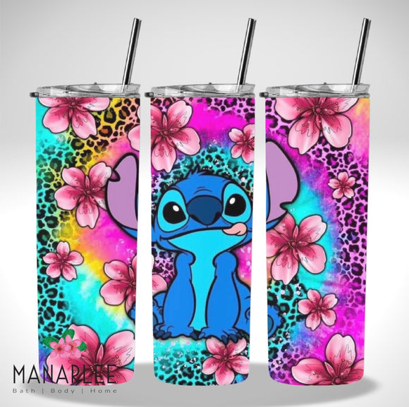 Skinny Insulated Tumbler- 600ml “Tropical Mr Stitch-O”