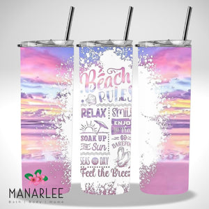 Skinny Insulated Tumbler- 600ml “Beach Rules”