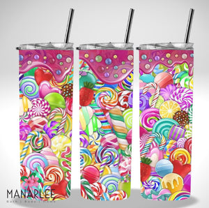 Skinny Insulated Tumbler- 600ml “The Sweet Shoppe”