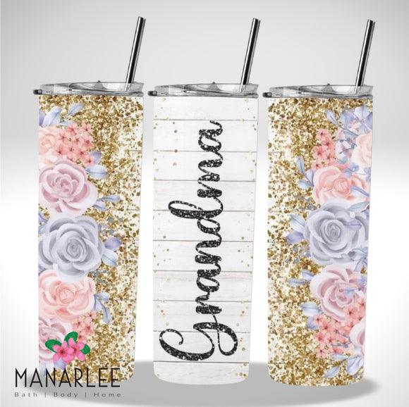 Skinny Insulated Tumbler- 600ml “Floral Grandma”