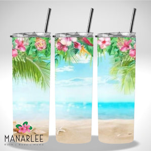 Skinny Insulated Tumbler- 600ml “Tropical Paradise”