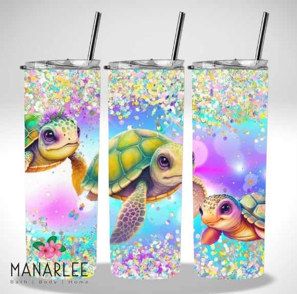 Skinny Insulated Tumbler- 600ml “Turtle Glitz”