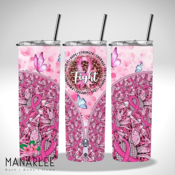 Skinny Insulated Tumbler- 600ml “Breast Cancer Fight”