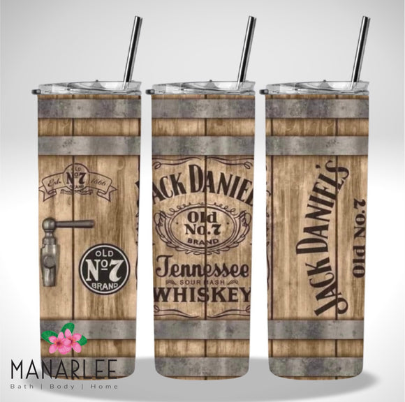 Skinny Insulated Tumbler- 600ml “Wooden Jack Daniels”