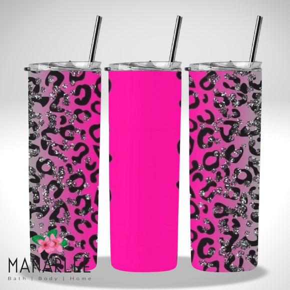 Skinny Insulated Tumbler- 600ml “Hot Pink Leopard”