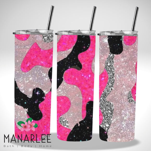 Skinny Insulated Tumbler- 600ml “Pink Camo Glitz”