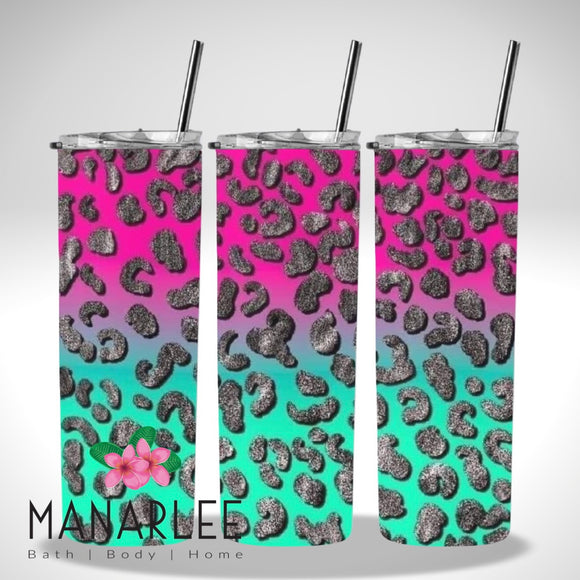Skinny Insulated Tumbler- 600ml “Pink and Teal Leopard”