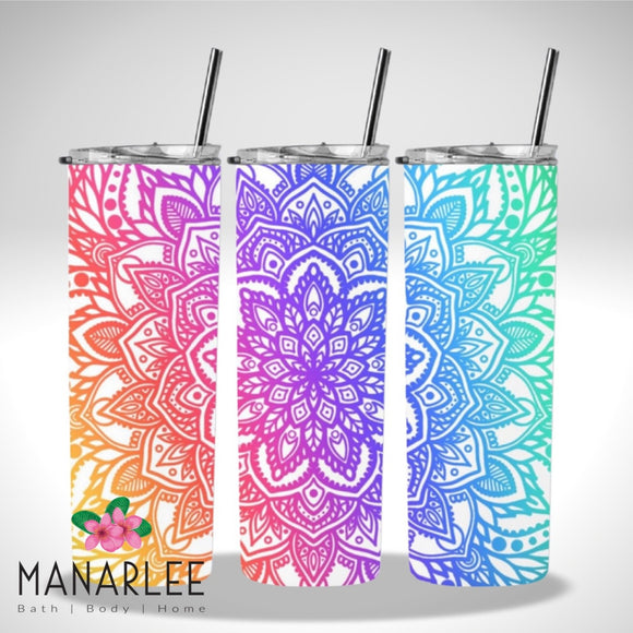 Skinny Insulated Tumbler- 600ml “White Rainbow Mandala”