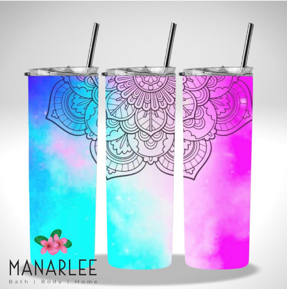 Skinny Insulated Tumbler- 600ml “Blue/Purple/Black Mandala”