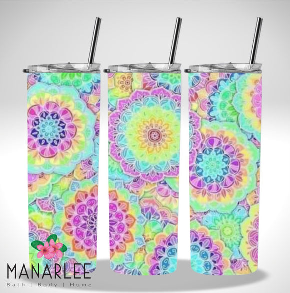 Skinny Insulated Tumbler- 600ml “Rainbow Mandala”