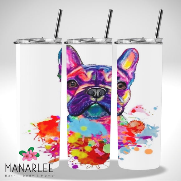 Skinny Insulated Tumbler- 600ml “Water Colour Frenchie”