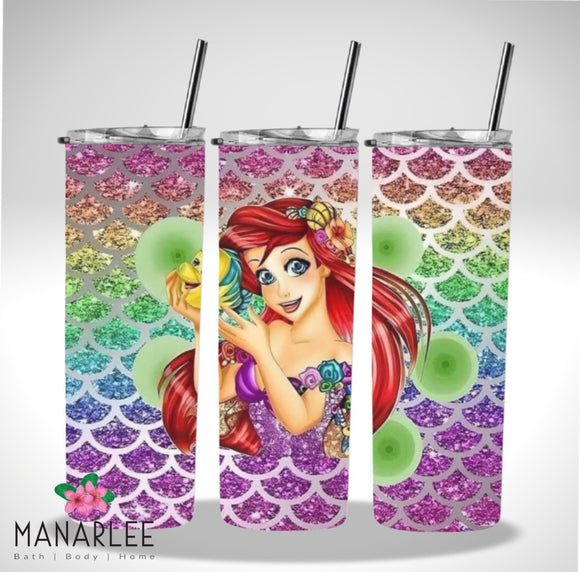 Skinny Insulated Tumbler- 600ml “Little Mermaid Rainbow”