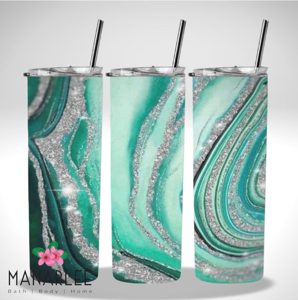 Skinny Insulated Tumbler- 600ml “Glitzy Jade Green”