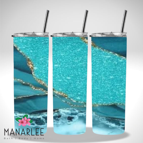 Skinny Insulated Tumbler- 600ml “Teal Glitz”