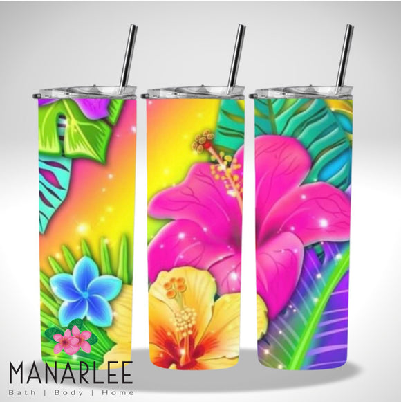 Skinny Insulated Tumbler- 600ml “Tropical Flowers”